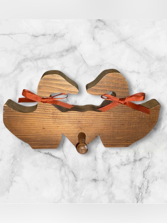 Other - Wooden Duck Wall Hook with Red Ribbon Accent